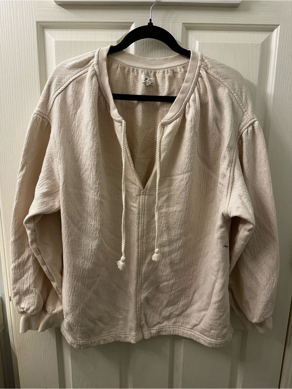 aerie Cream V-neck Pullover with Drawstring